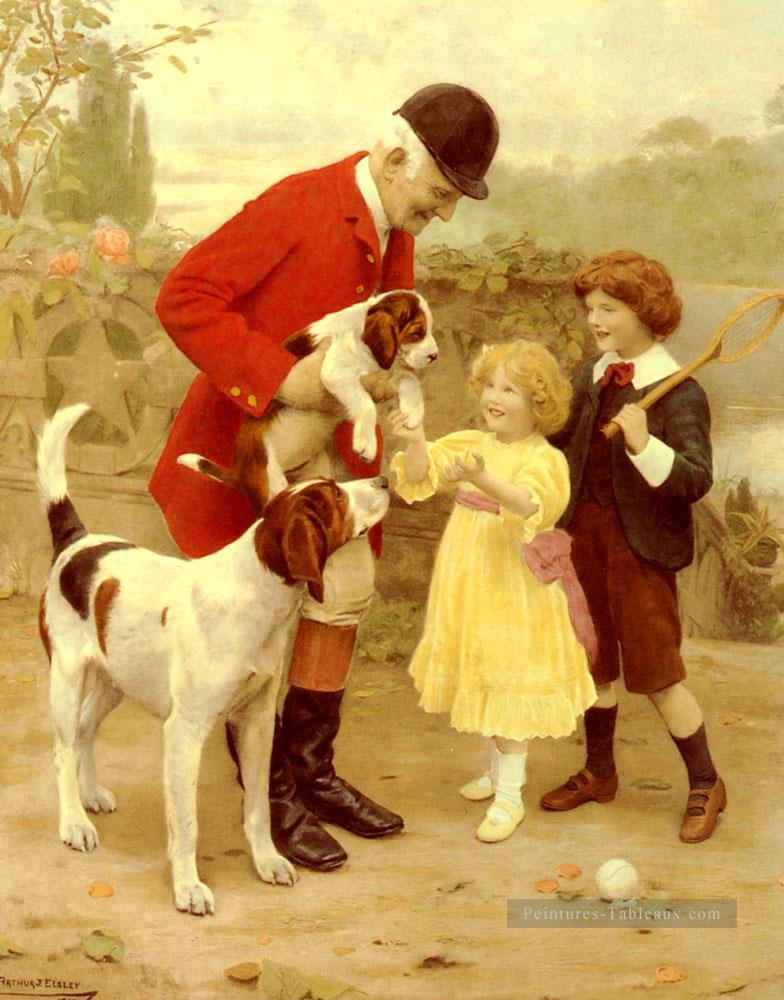 Les Huntsmans Pet enfants idylliques Arthur John Elsley Peintures à l'huile